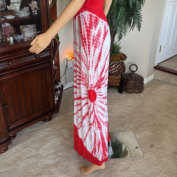 Sievergate Red & White Tie Dye Strapless Maxi Dress Rayon Stretch - Picture 8 of 16